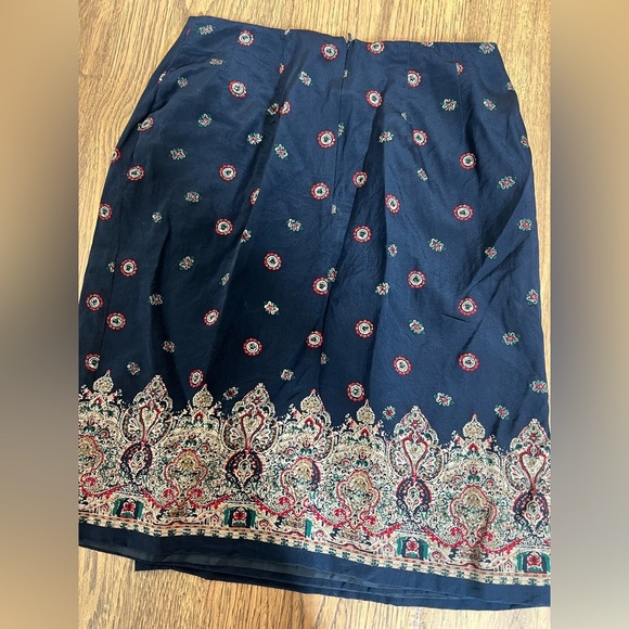Talbots Women’s Blue Silk Faux Wrap Short Straight Skirt Size 4 Vintage - Picture 4 of 5